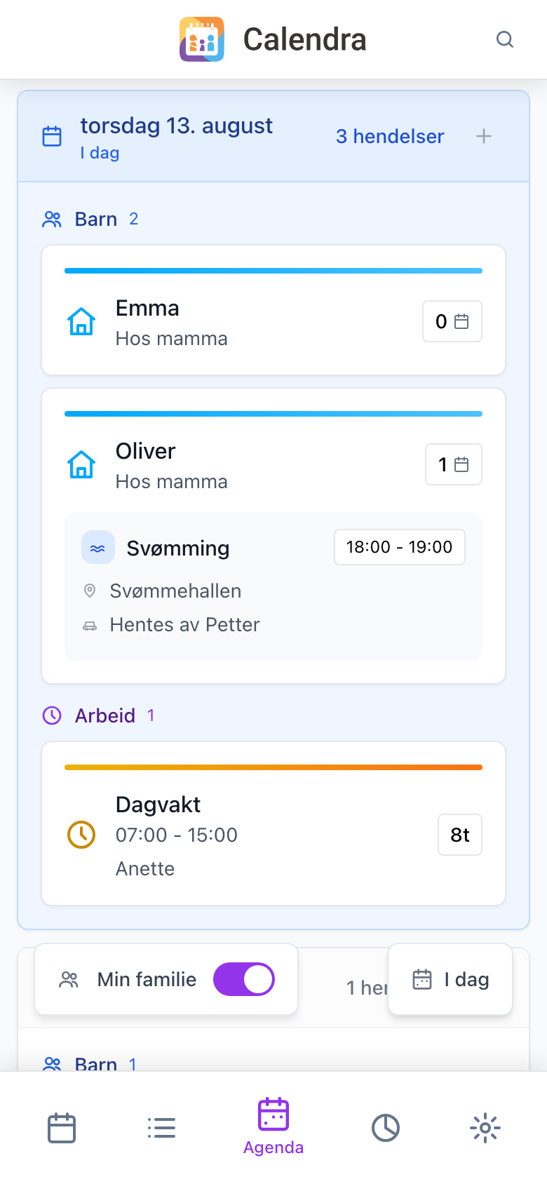 Agendasvisningen i Calendra på mobil